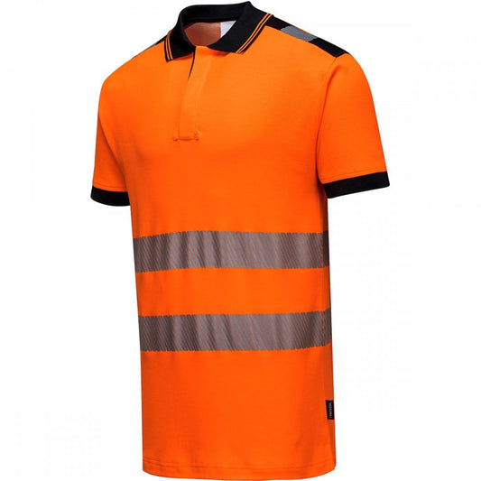 PW3 T180 Hi-Vis Polo Shirt Short Sleeve Orange/Black