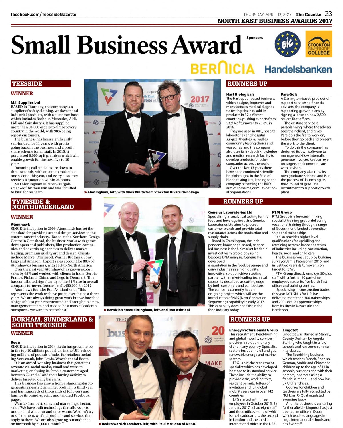 Evening Gazette Awards Feature 13th April
