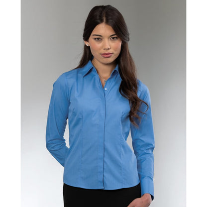 924F Ladies Long Sleeve Poly-Cotton Easy Care Fitted Poplin Shirt