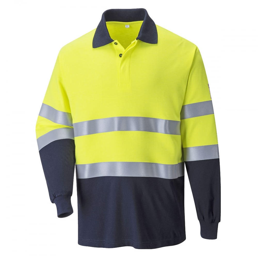 FR74 Flame Resistant Anti-Static Hi Visibility 2-Tone Long Sleeve Polo Shirt