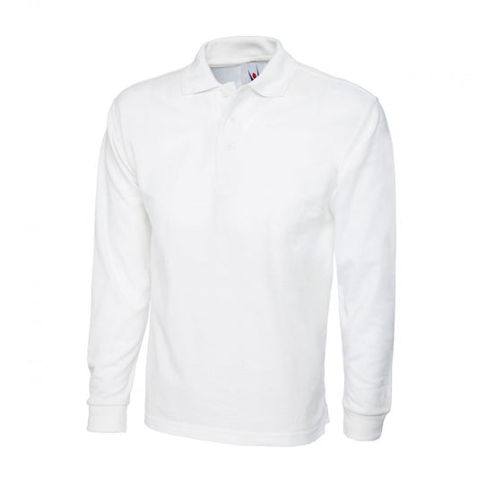 UC113 Long Sleeve Classic Poloshirt White 2XL *One Size Only - Outlet Store*
