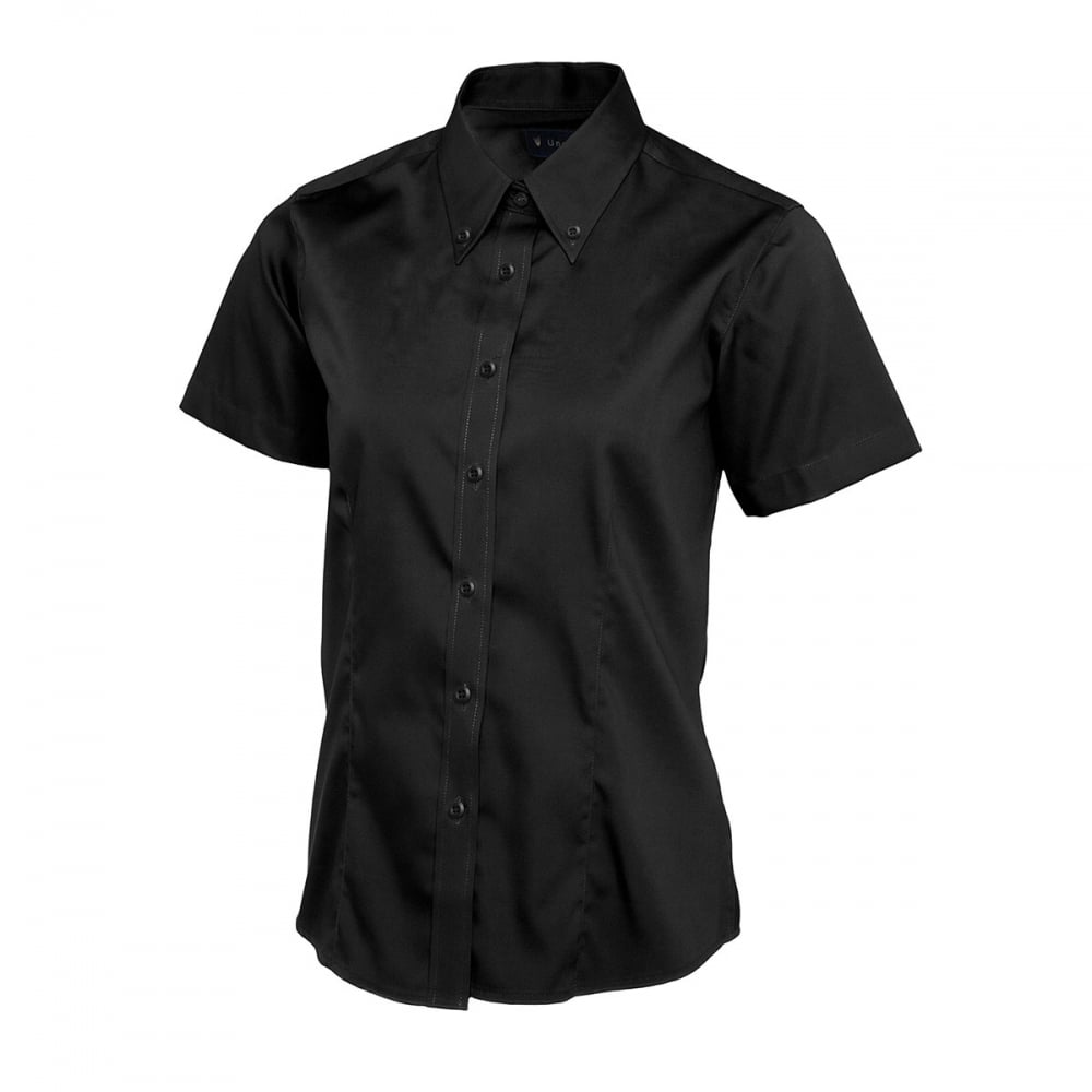 UC704 Ladies Pinpoint Oxford Half Sleeve Shirt Black 2XL *One Size Only - Outlet Store*