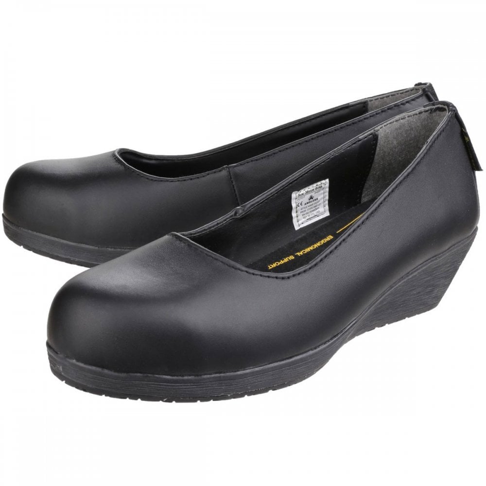 FS107 Antibacterial Memory Foam Slip on Wedged Safety Court Shoe