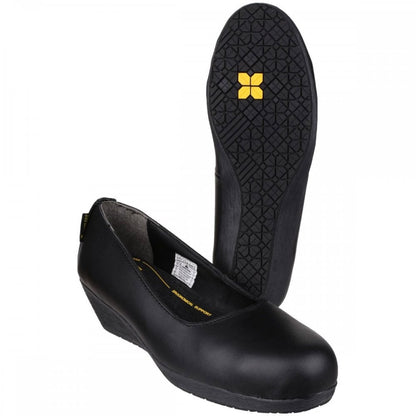 FS107 Antibacterial Memory Foam Slip on Wedged Safety Court Shoe