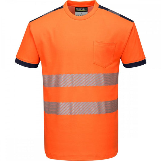 PW3 T181 Hi-Vis T-Shirt Short Sleeve Orange/Navy