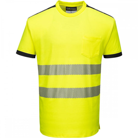 PW3 T181 Hi-Vis T-Shirt Short Sleeve Yellow/Navy