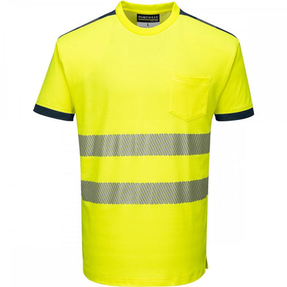 PW3 T181 Hi-Vis T-Shirt Short Sleeve Yellow/Navy