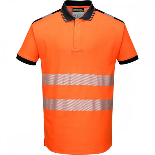 PW3 T180 Hi-Vis Polo Shirt Short Sleeve Orange/Black