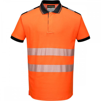 PW3 T180 Hi-Vis Polo Shirt Short Sleeve Orange/Black