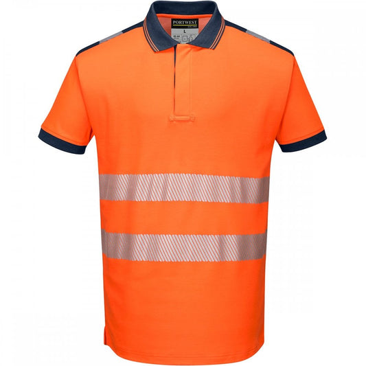 PW3 T180 Hi-Vis Polo Shirt Short Sleeve Orange/Navy