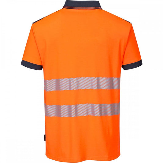 PW3 T180 Hi-Vis Polo Shirt Short Sleeve Orange/Navy
