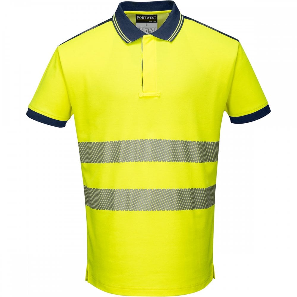PW3 T180 Hi-Vis Polo Shirt Short Sleeve Yellow/Navy