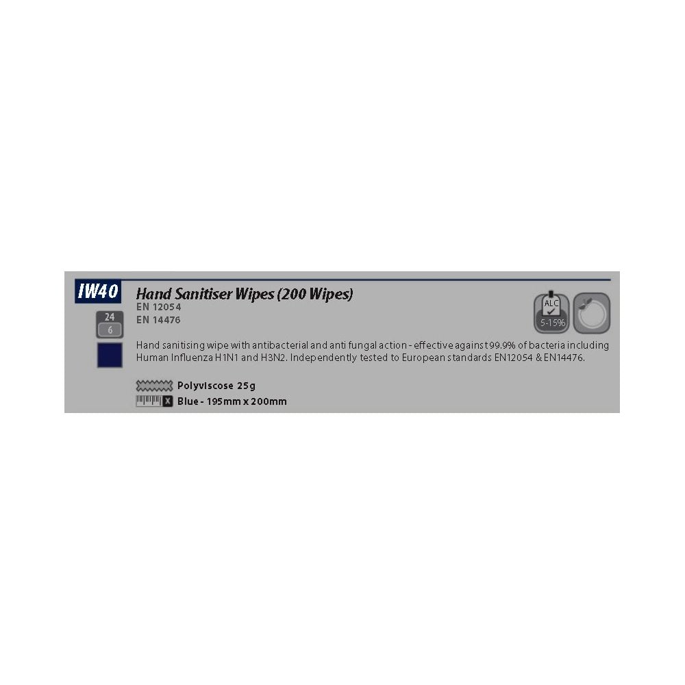 IW40 Antibacterial Alcohol Sanitiser Wipes 200