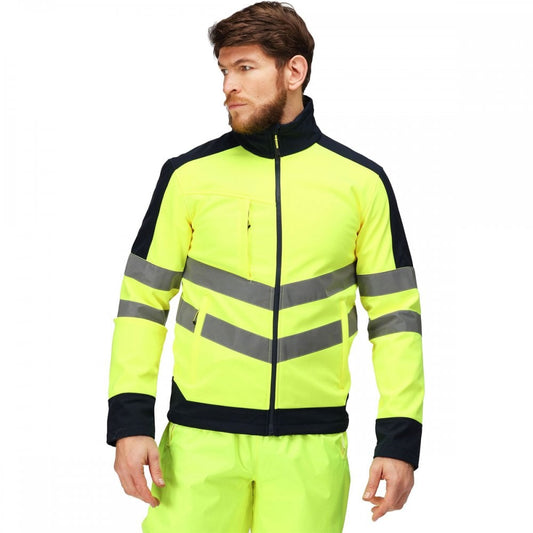 TRA625 Mens Hi Vis Pro Waterproof Reflective Softshell Work Jacket