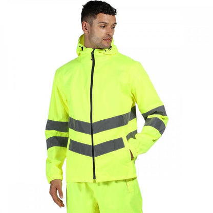 TRW497 Mens Hi Vis Pro Waterproof Reflective Packaway Work Jacket PLUS BAG