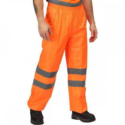 TRW498 Mens Hi Vis Pro Waterproof Reflective Packaway Work Over Trousers