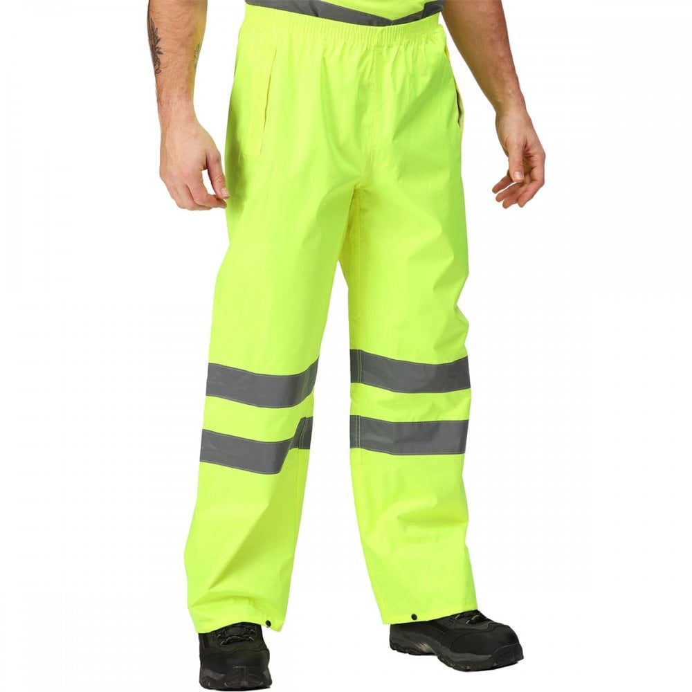 TRW498 Mens Hi Vis Pro Waterproof Reflective Packaway Work Over Trousers