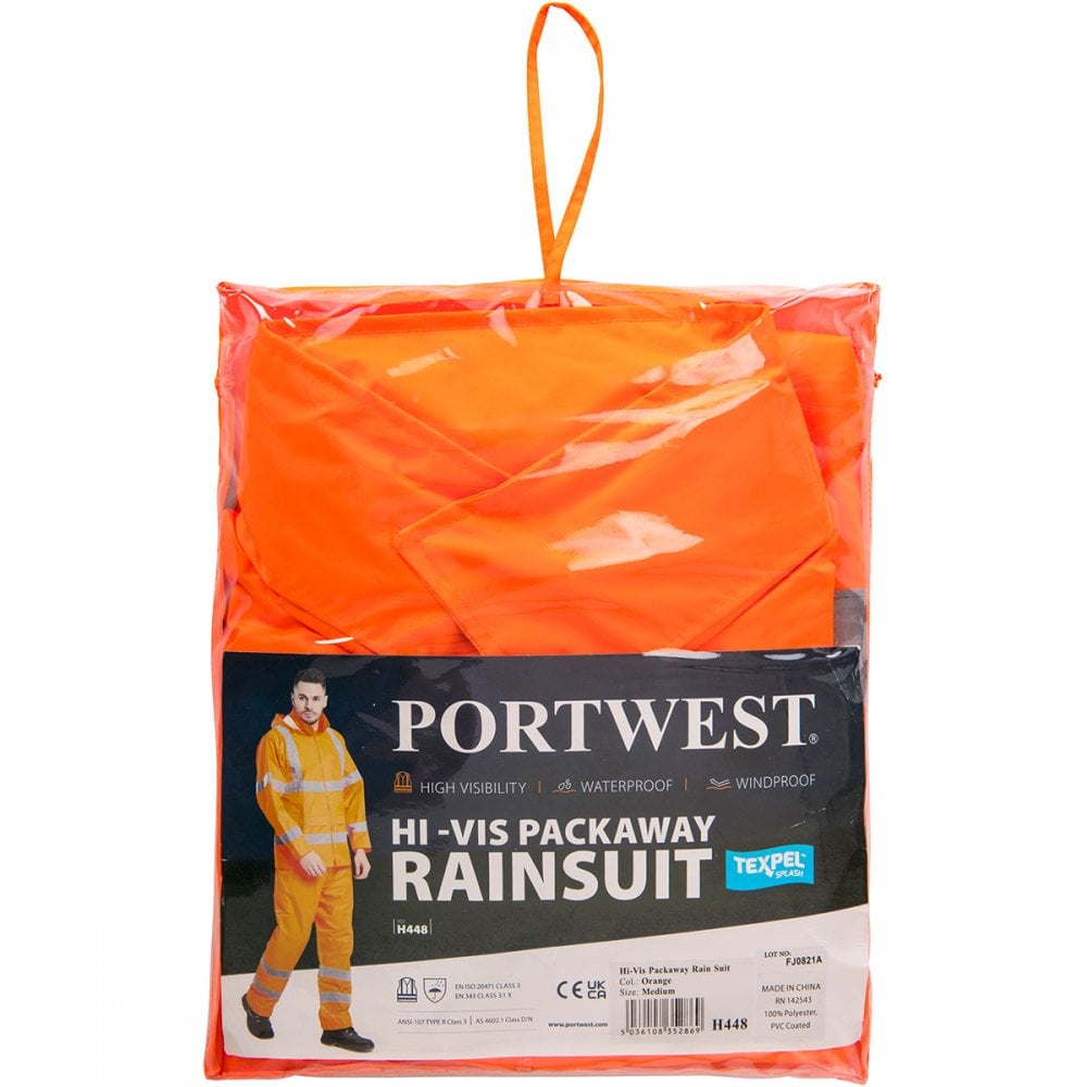 H448 Hi -Vis Packaway Rainsuit