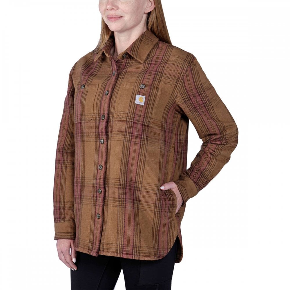 105991 Womens Twill Long Sleeve Plaid Shirt Carhartt Brown S *One Size Only - Outlet Store*