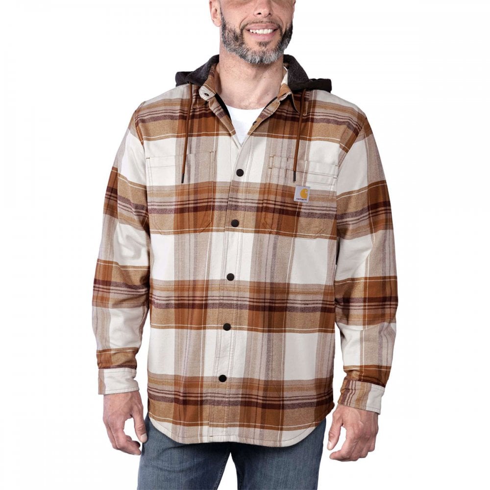 105938 Flannel Sherpa-Lined Hooded Shirt Jacket Carhartt Brown L *One Size Only - Outlet Store*