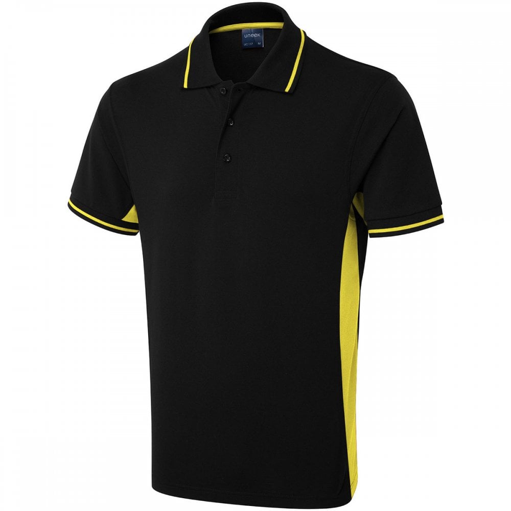 UC117 Two Tone Poloshirt Black/Yellow M *One Size Only - Outlet Store*