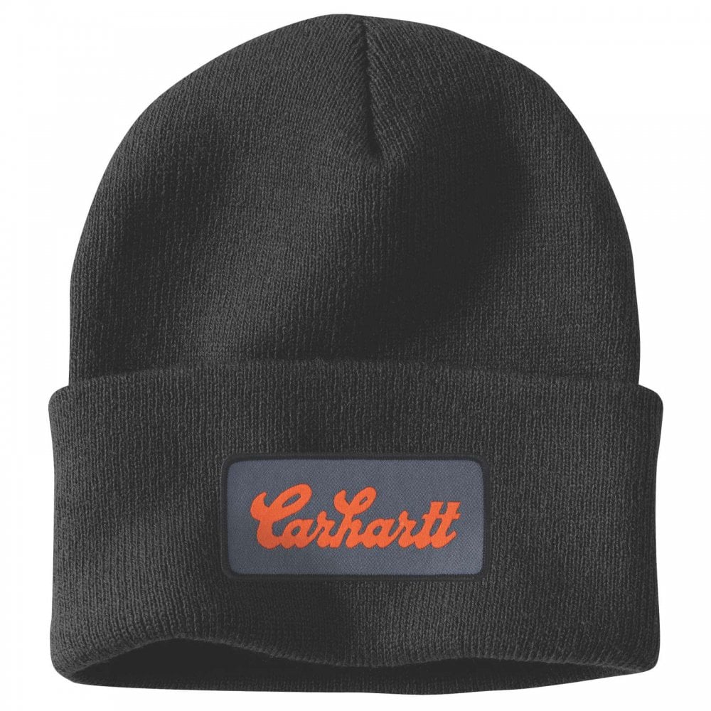 107007 Knit Cuffed Script Patch Beanie