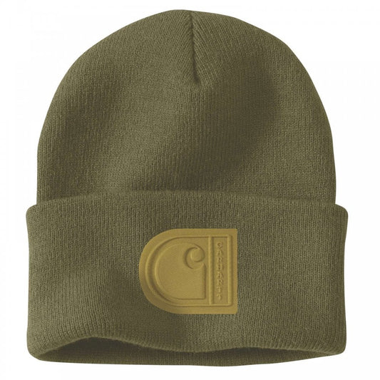 107190 Knit Cuffed C Patch Beanie